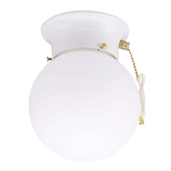 Westinghouse 1-Light Ceiling Fixture White Interior Flush-Mount with Pull Chain with White Glass Globe