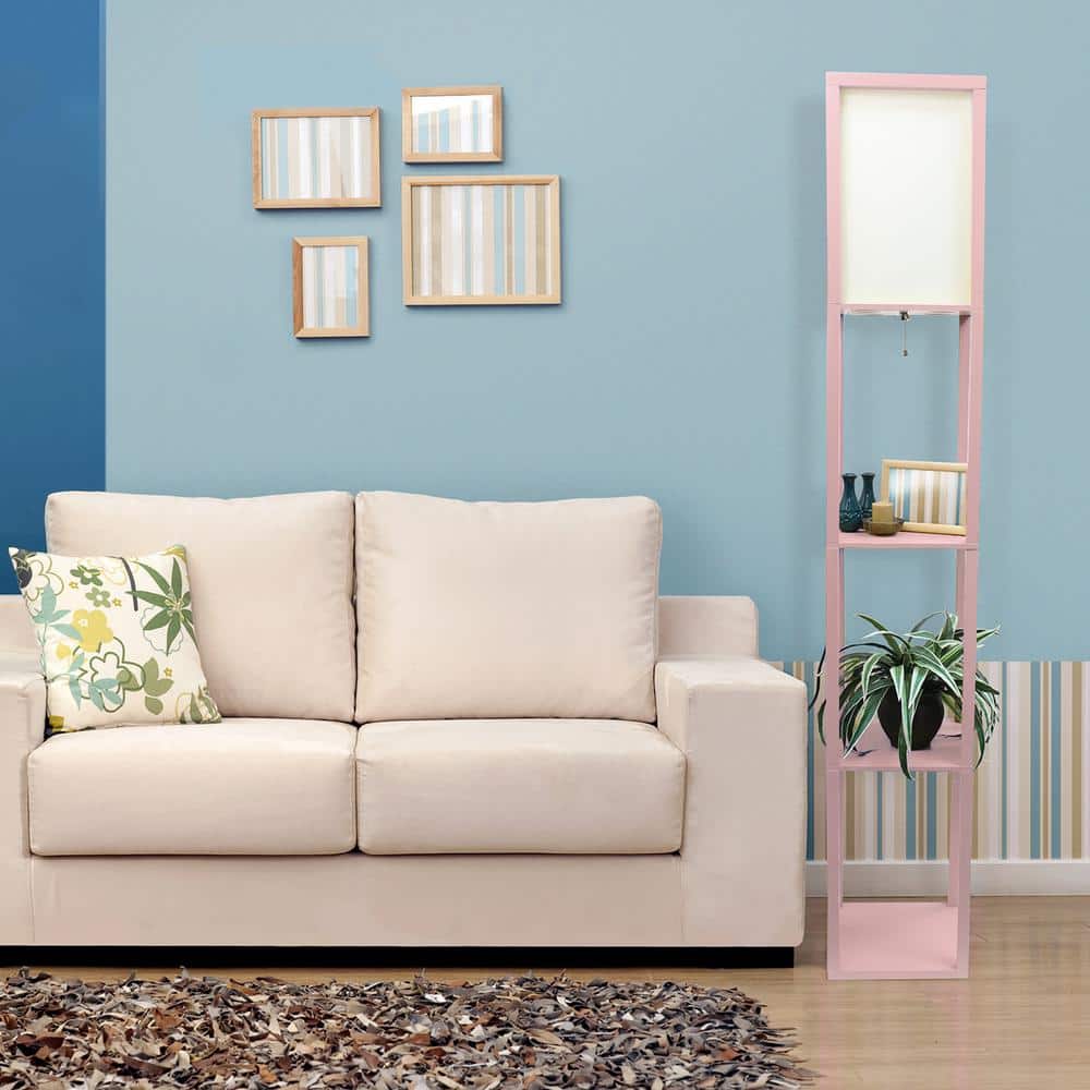 Elegant Light Pink Floor Lamp with Integrated Shelving