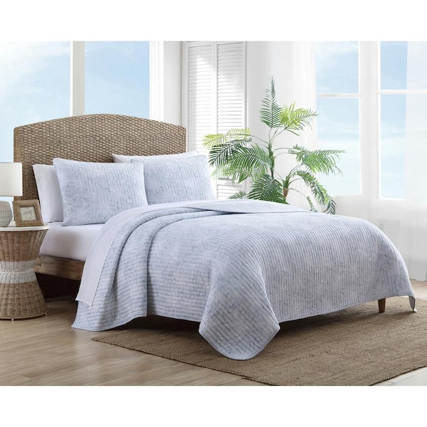 Makena 2-Piece Light Blue Floral Cotton Twin Quilt Set