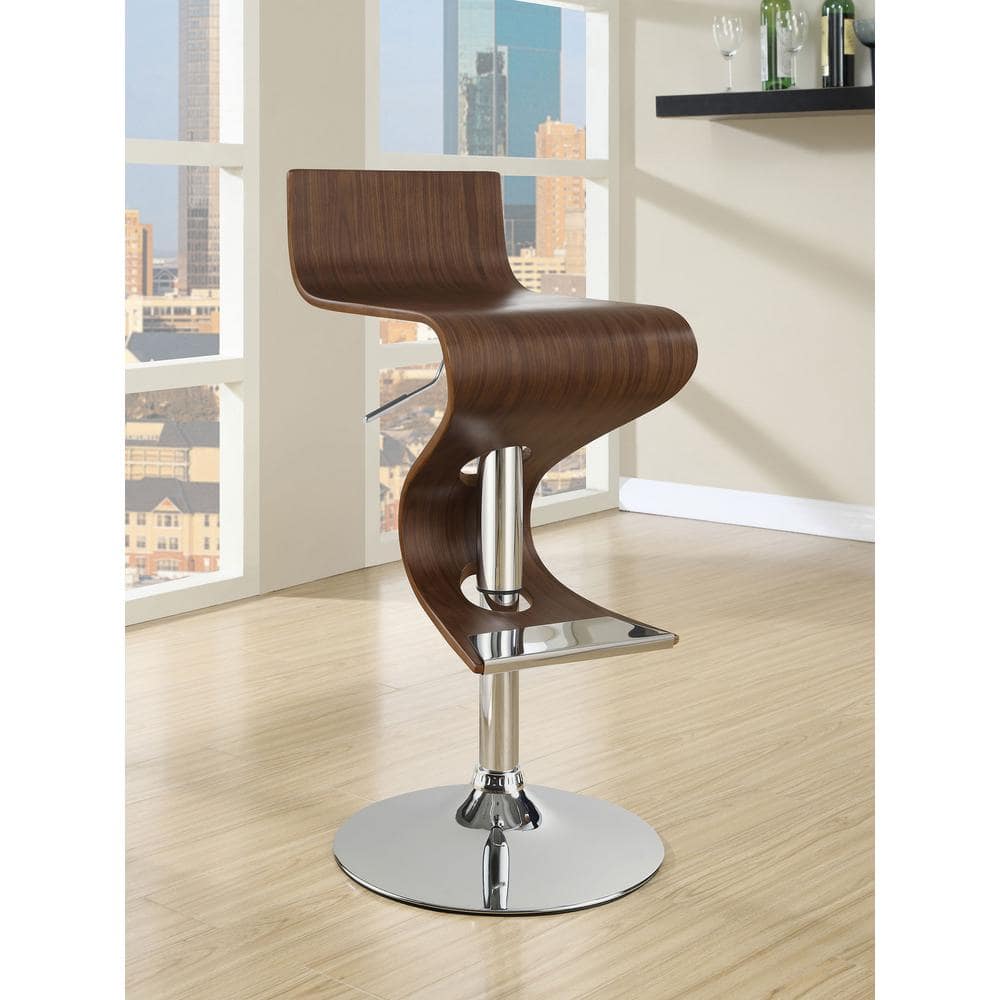 Covina Contemporary Swivel Adjustable Bar Stool in Walnut and Chrome