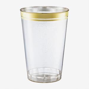 12 oz. 2-Line Gold Rim Gold Glitter Disposable Plastic Cups, Party, Cold Drinks, (100/Pack)