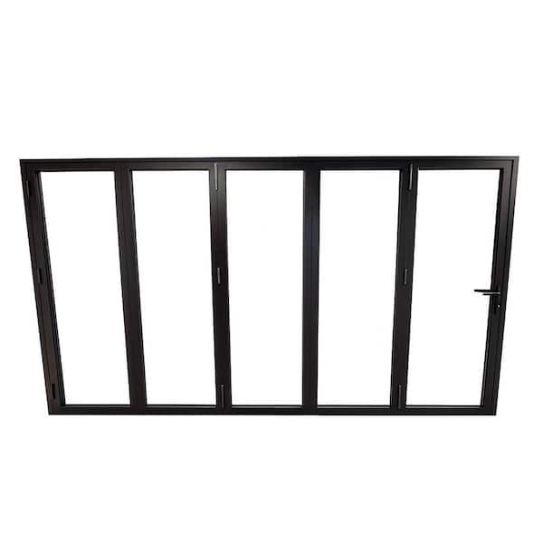 Teza 75 Series 144 in. x 80 in. Matte Black Left Hand Folding Aluminum Bi-Fold Patio Door