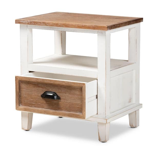 Baxton Studio Glynn 1 Drawer White and Oak Brown Nightstand 20.3