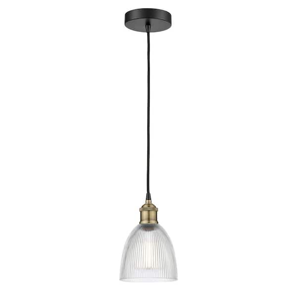 Innovations Castile 100-Watt 1-Light Black Antique Brass Standard Mini Pendant Light with Clear Glass Shade, No Bulbs Included