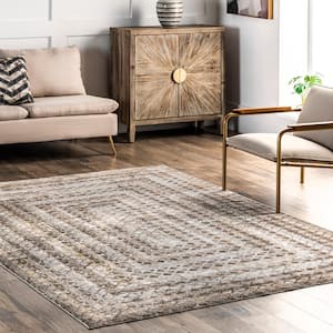 Carley Machine Washable Geometric Beige Doormat 3 ft. 3 in. x 5 ft. Accent Rug