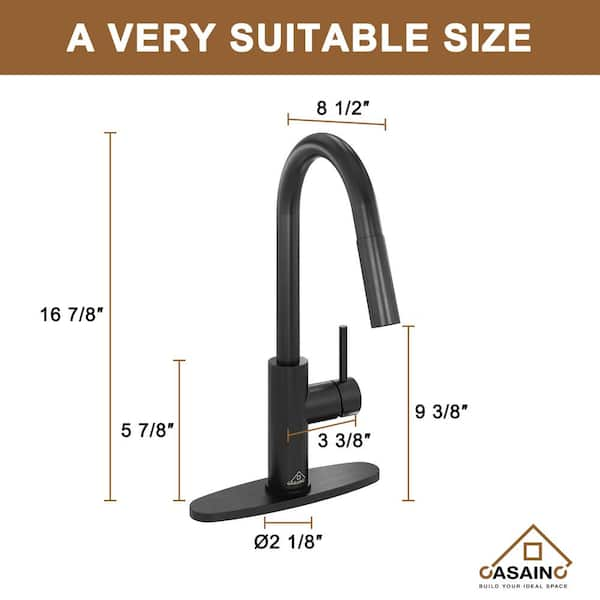 CASAINC Black Fireclay 33 in. Single Bowl Farmhouse Apron Kitchen Sink with Sprayer Kitchen Faucet and Accessories, 33 in. Matte Black Fireclay