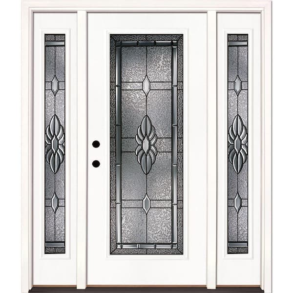Feather River Doors 63.5 in. x 81.625 in. Sapphire Patina Full Lite Unfinished Smooth Right-Hand Fiberglass Prehung Front Door w/Sidelites
