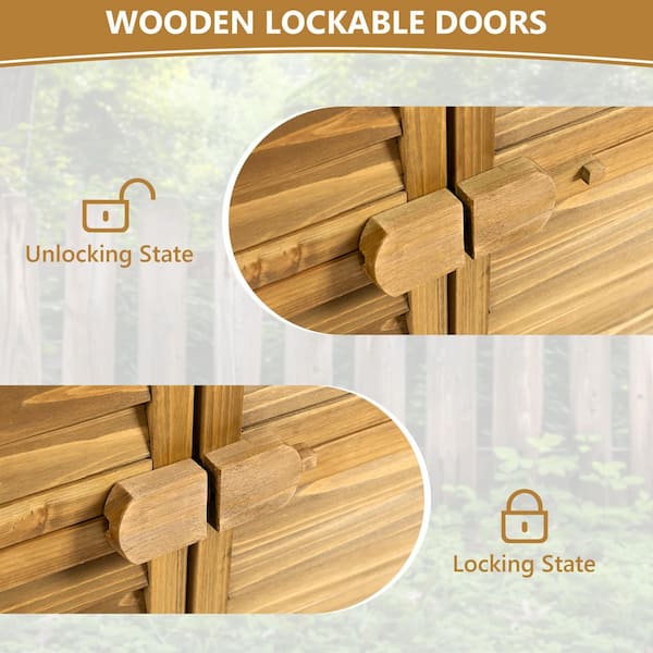 34 in. L x 18 in. W x 63 in. H Fir Wooden Garden Shed 3-tier Patio Storage Cabinet Outdoor Tool Organizer Locker Natural