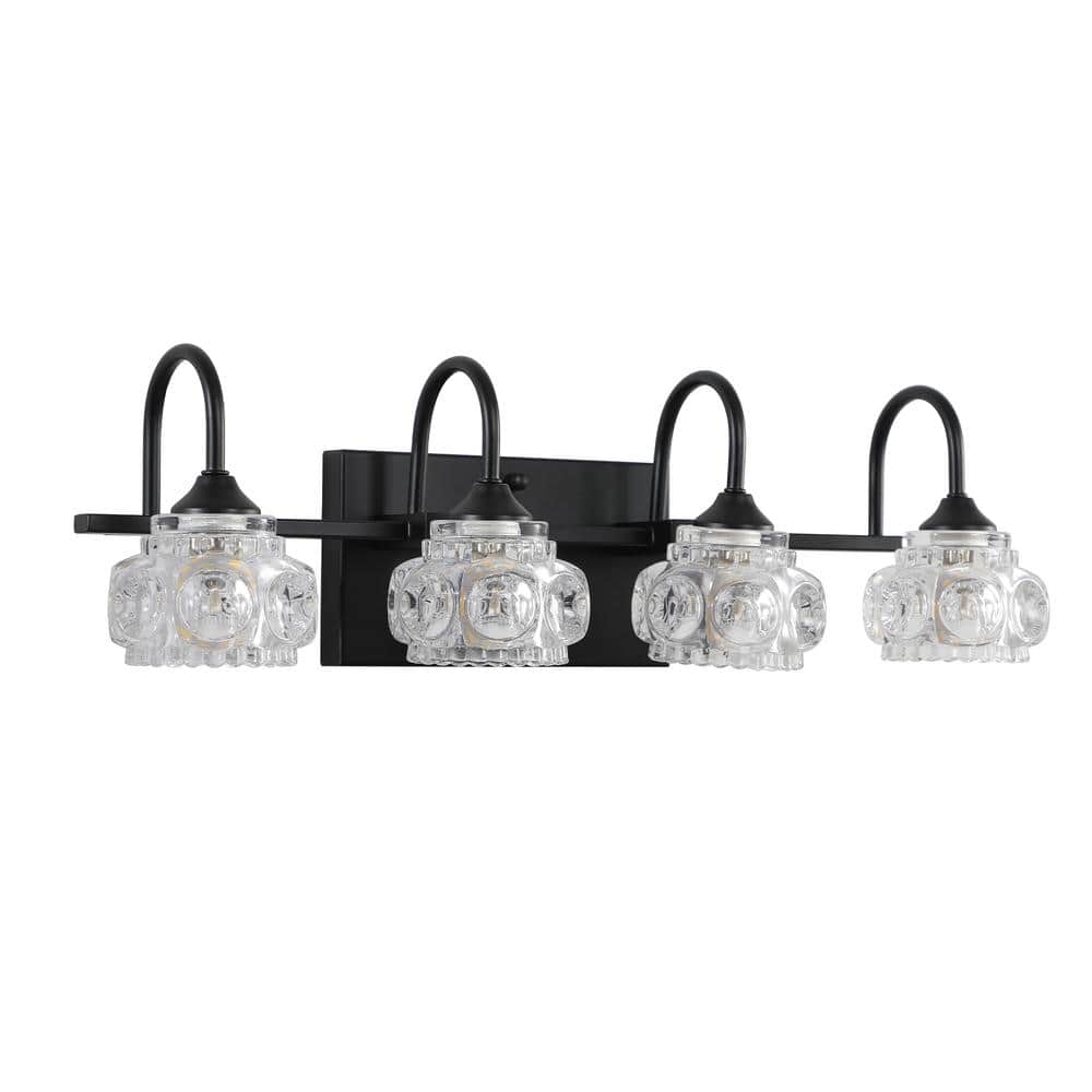 22.8 in. 4 Light Black Bathroom Wall Mounted Vanity Light with Crystal Glas
