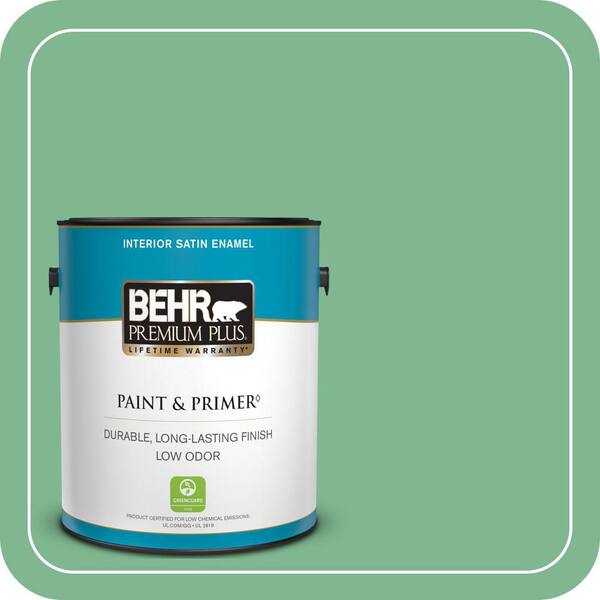 BEHR PREMIUM PLUS 1 gal. #BIC-40 Veiled Chameleon Satin Enamel Low Odor Interior Paint & Primer