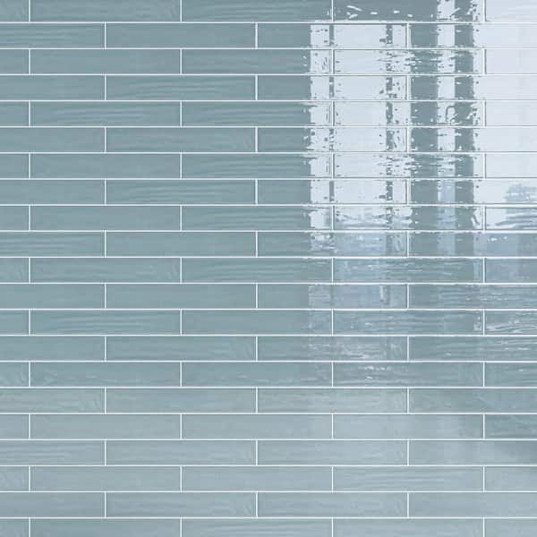 MOLOVO Nova Ocean 1.97 in. x 11.81 in. Polished Ceramic Subway Tile Sample