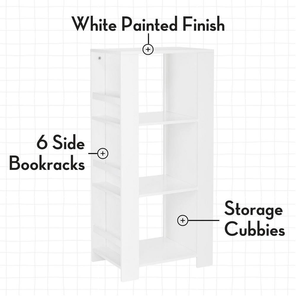Kids' White and Golden Yellow Cubby Storage Tower with Bookshelves