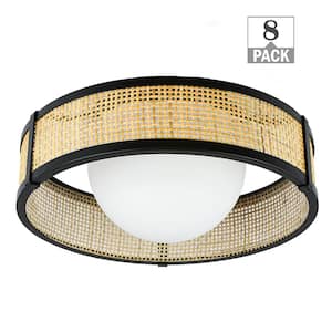 13 in. Modern Farmhouse Rattan LED Flush Mount Ceiling Light 1100 Lumens Adjustable CCT (8-Pack)