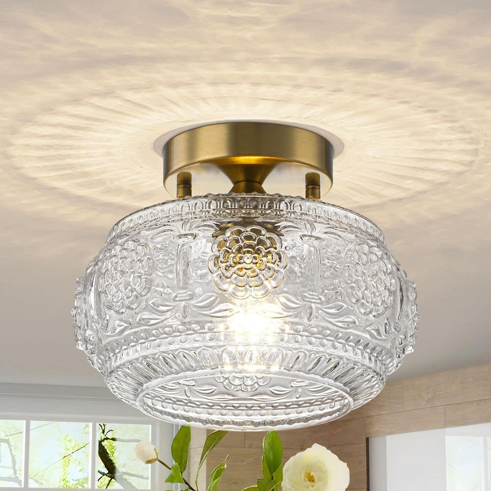 GrassRoots 美品 TinHon 10 in. Farmhouse Brushed Gold Semi-Flush Mount Ceiling