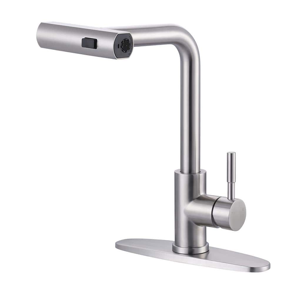 Stainless Steel 13.5 in. H Single Handle 360° Swivel Pull Out Sprayer Kitchen Faucet w/3-Spray Modes in Brushed Nickel price history on PriceWatchPro