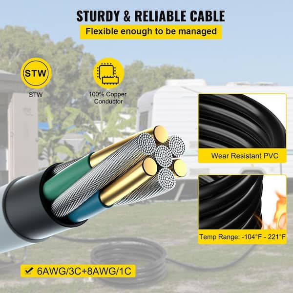 30 ft. STW 6/3 + 8/1 50 Amp 125/250V NEMA 14-50P to SS2-50R Locking Connector Generator Extension Cord