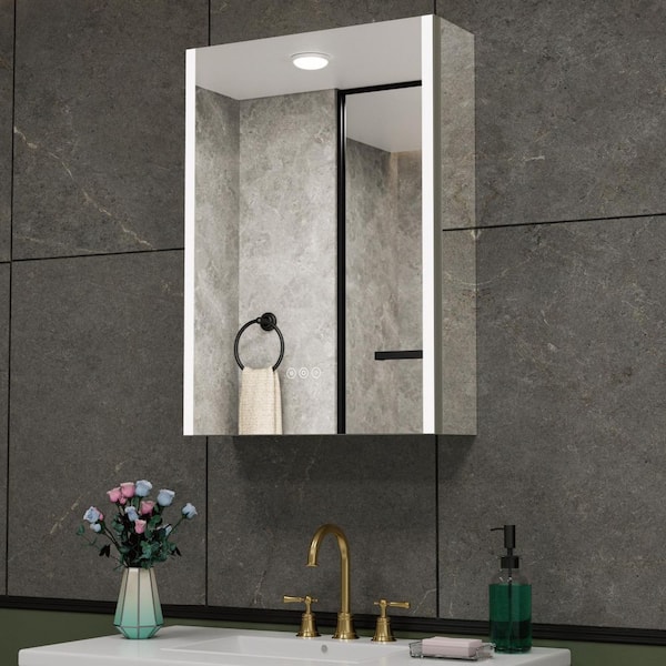 Rina 24 in. W x 30 in. H Rectangular Aluminum Surface/Recessed LED Medicine Cabinet with Mirror, Dimmable, Right Hinge