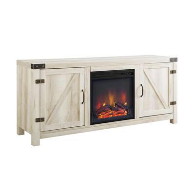 Barnwood Collection 58 in. White Oak TV Stand fits TV up to 65 in. with Barn Doors and Electric Fireplace