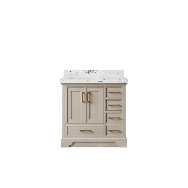 Willow Collections Charlotte 36 in. Left Offset Sink Freestanding Fine Grain Bath Vanity with Viola Night Qt. Top Unassembled