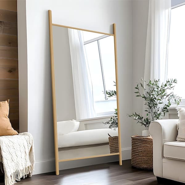Lirago 35 in. W x 73 in. H Ladder-Style Solid Wood Framed Mirror in Oak