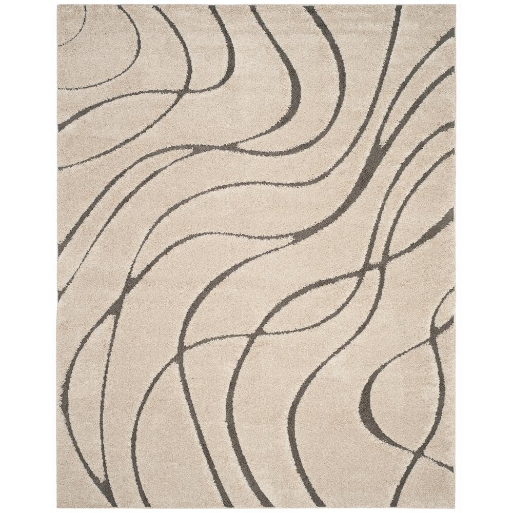 Sculpted Cream & Grey Abstract Shag Rug 8' x 10'