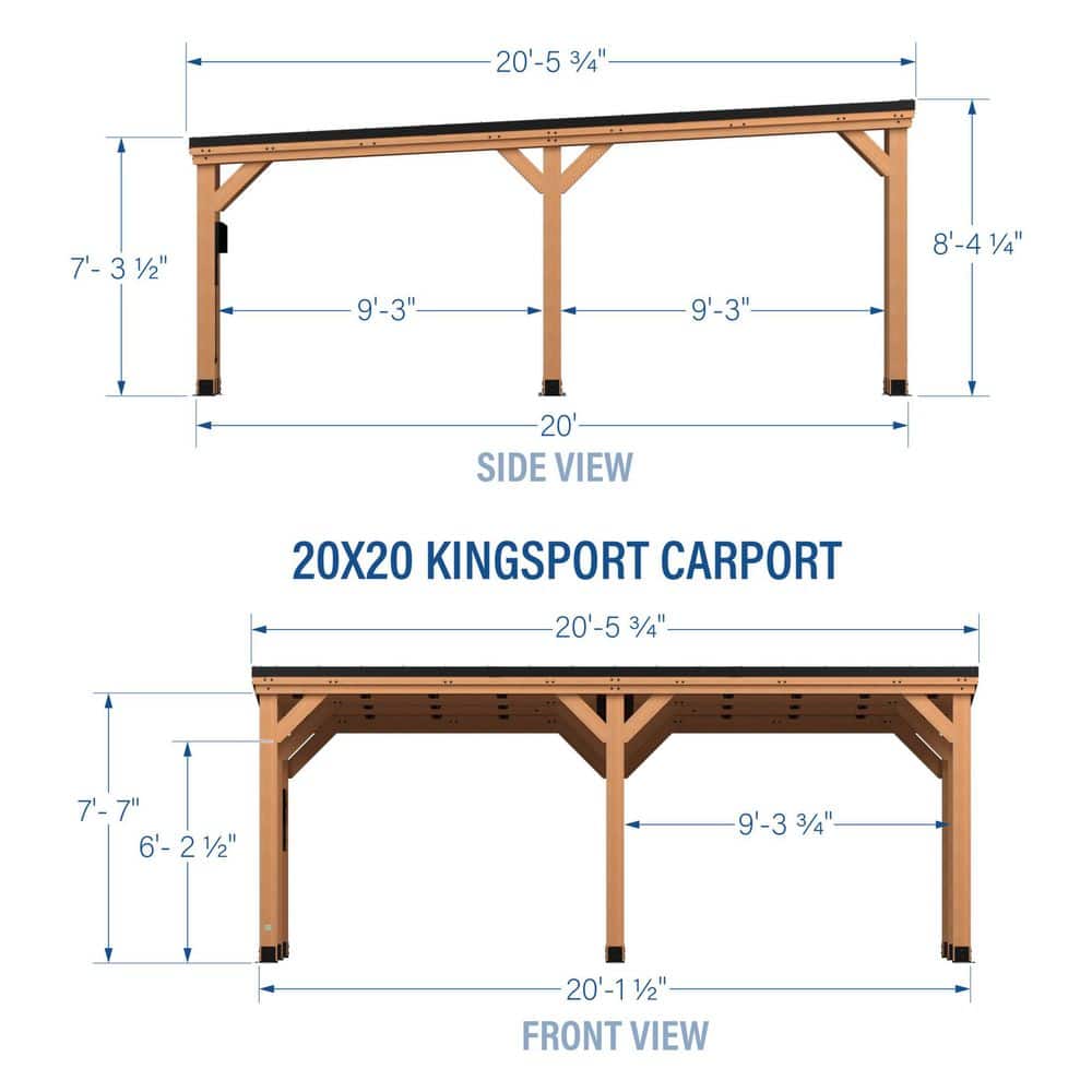 Kingsport 20' x 20' Cedar Wood Carport with Black Steel Roof