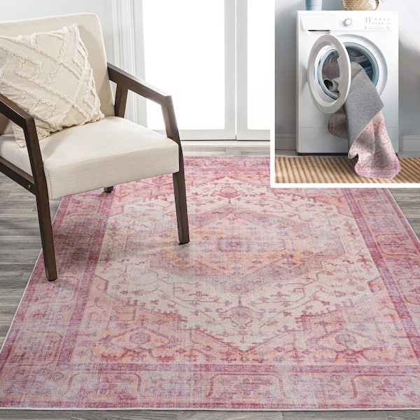 Alacati Ogee Medallion Machine-Washable Red/Orange/Cream 8 ft. x 10 ft. Area Rug