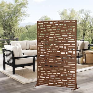 72 in. H x 47 in. W Outdoor Metal Privacy Screen Garden Fence Bricks Pattern Wall Applique in Brown
