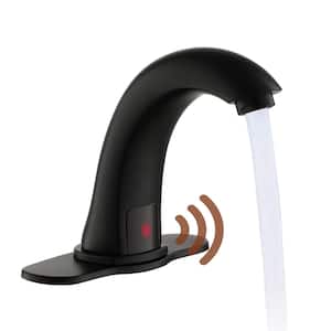 Hands-Free Sensor Touchless Single Hole Bathroom Faucet in Matte Black with Deck Plate and Valve