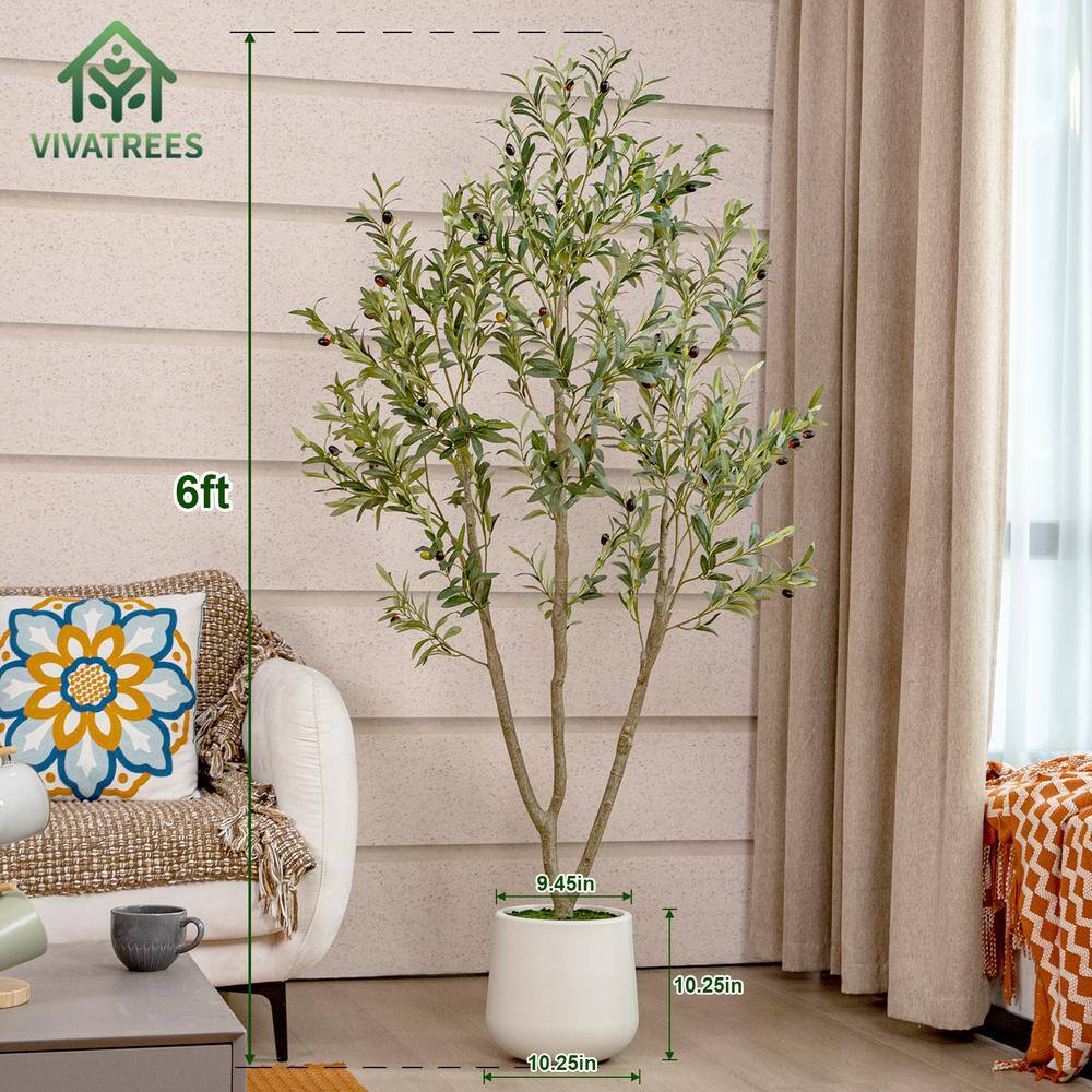 6ft Faux Olive Tree with White Plastic Planter
