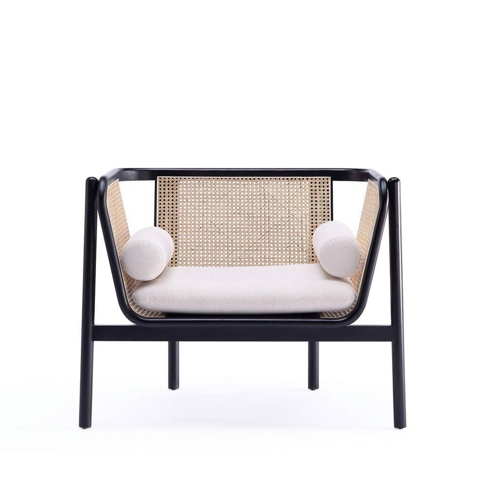 Versailles Barrel Accent Chair in Black & Cream with Rattan Back