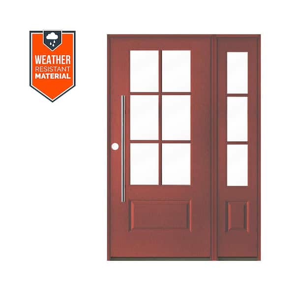Faux Pivot 50 in. x 79 in. 6-Lite Right-Hand/Inswing Clear Glass Redwood Stain Fiberglass Prehung Front Door w/RSL