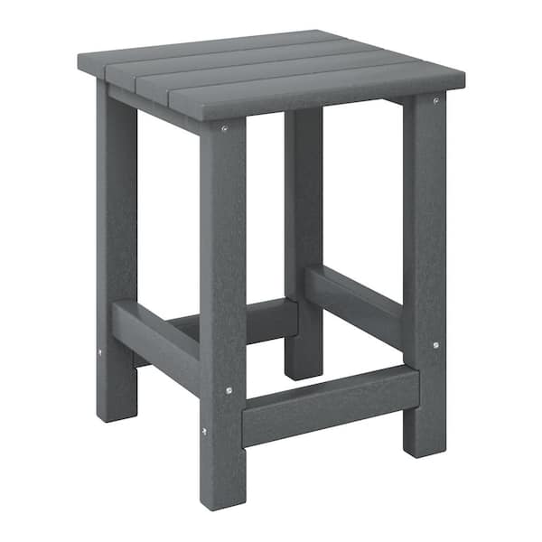 Children's Laguna Outdoor Patio All Weather Fade Resistant Kids Poly Plastic Adirondack Square Side Table in Gray
