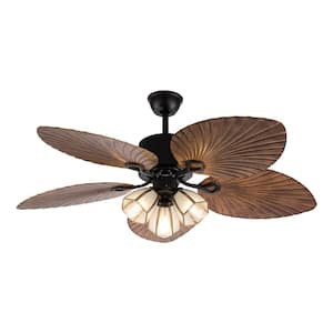 52 in. Indoor Black Modern Ceiling Fan with 5 Brown Tropical Palm Leaf Shaped Blades and Remote, No Bulbs Included