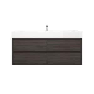 Saggie 59 in. W. x 20 in. D x 28 in. H Single Sink Floating Bath Vanity in Dark Gray Oak with White Acrylic Top