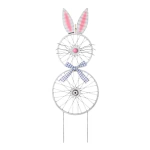 38 in. H Metal Easter Wheel Bunny Yard Stake or Wall Decor (KD, 2 Function)
