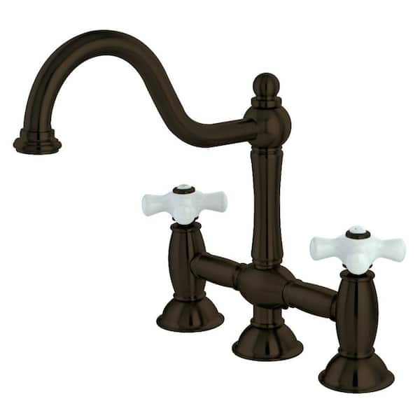 Kingston Brass Restoration 2-Handle Bridge Kitchen Faucet in Oil Rubbed Bronze