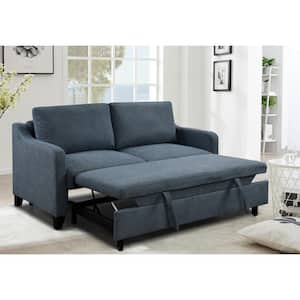 69 in. Dark Blue 3 in 1 Convertible Polyester Queen Size Sleeper Sofa Bed with Reclining Backrest