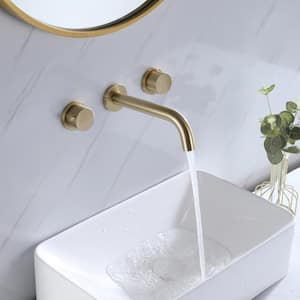 Double Handle Wall Mounted Faucet with Valve in Brushed Gold
