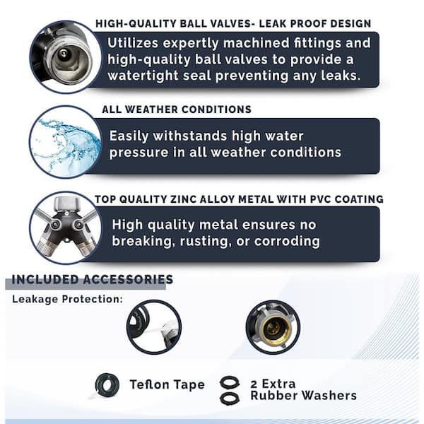 Heavy-Duty Metal 2 Way Garden Hose Y Splitter