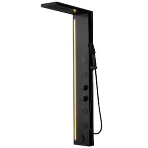 4-Jet Rainfall Shower Panel System with LED light Spa Jets Rainfall Waterfall Shower Head Finish in Black