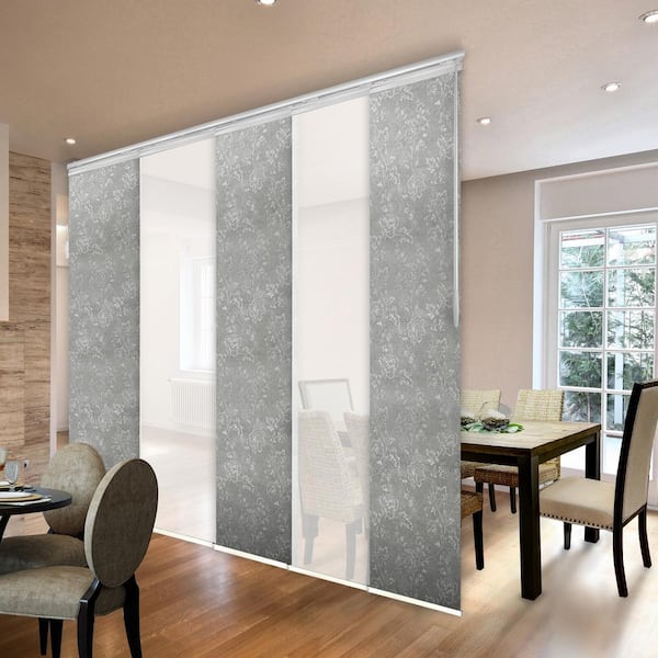EMOH Ethereal Bloom 58 in. - 110 in. W x 94 in. L Adjustable 5- Panel White Single Rail Panel Track with 23.5 in. Slates