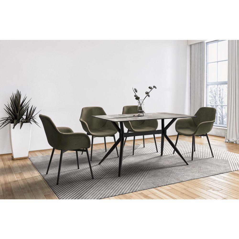 Deep Grey Glass Top Dining Table with Black Steel Base