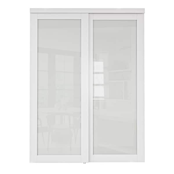 60 in. x 80 in. 1-Lite White Tempered Frosted Glass Finished Interior Closet Sliding Door with Hardware