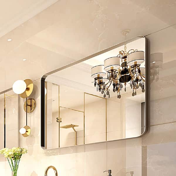 Unbranded 36 in. W. x 30 in. H Large Rectangular Aluminum Framed Wall Bathroom Vanity Mirror in Glossy Brushed Silver