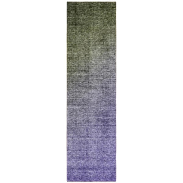 HomeRoots Olive Green and Purple 2 ft. x 8 ft. Woven Solid Color Runner Indoor/Outdoor Area Rug