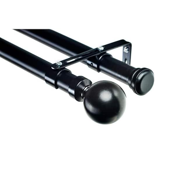 Art Decor 10 ft. Double Curtain Rod 1-1/8 in. Dia in Black with Ball 28-Finial