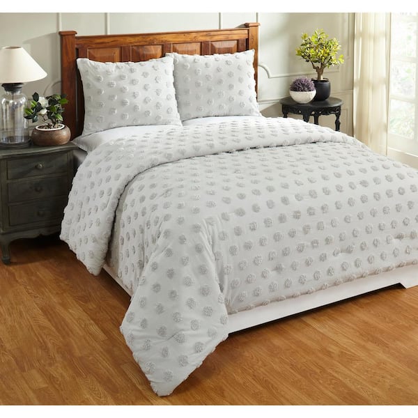 Better Trends Athenia Comforter 3-Piece Gray Full/Queen 100% Cotton ...