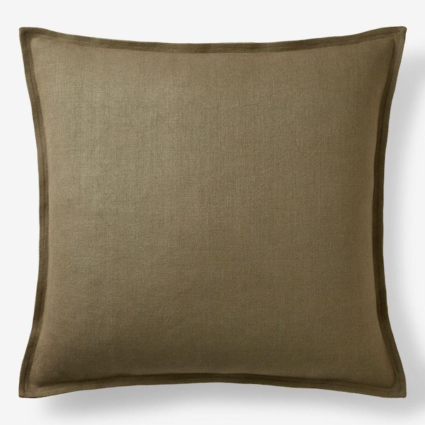 Legends Hotel Olive Green Linen 24 in. X  24 in. Throw Pillow Cover