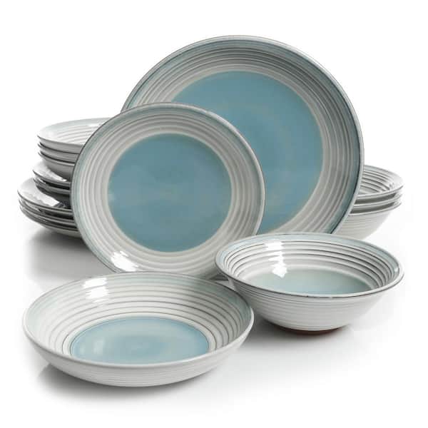 GIBSON ELITE Sunbreeze 16-Piece Rustic Blue Stoneware Dinnerware Set (Service for 4)